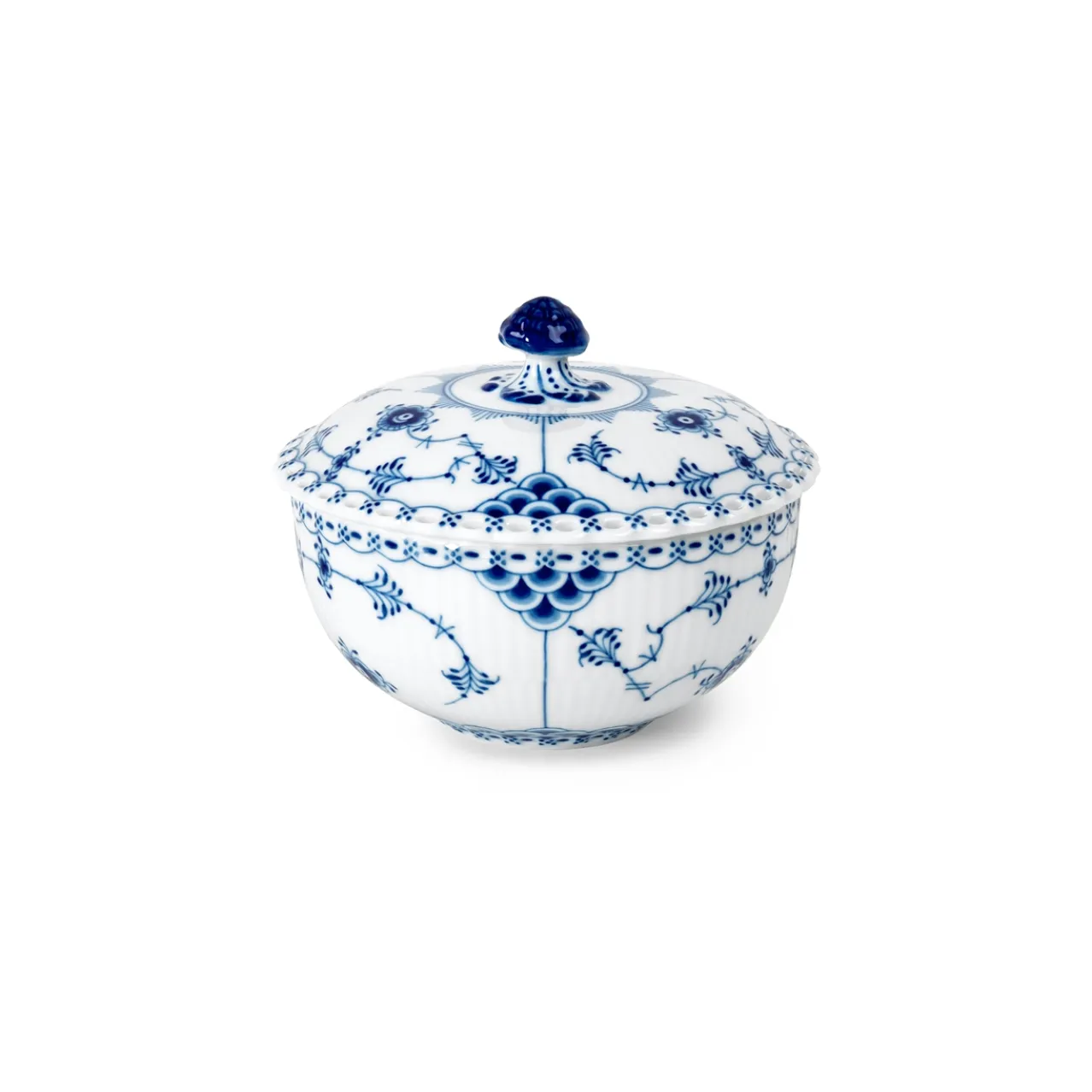 Blue Fluted Full Lace Bowl with Lid, 35 cl