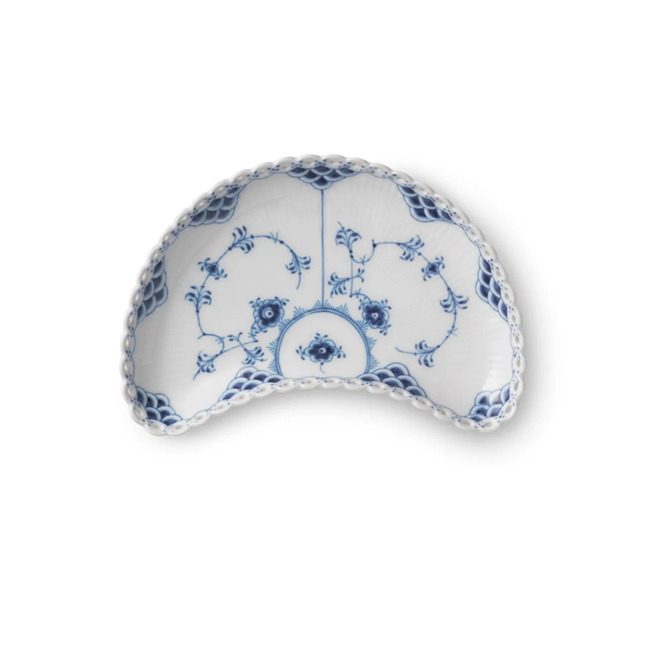 Blue Fluted Full Lace Half Moon Dish, 22 cm