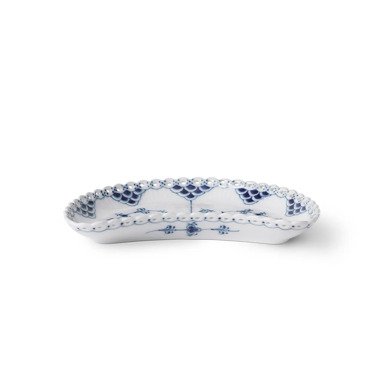 Blue Fluted Full Lace Half Moon Dish, 22 cm