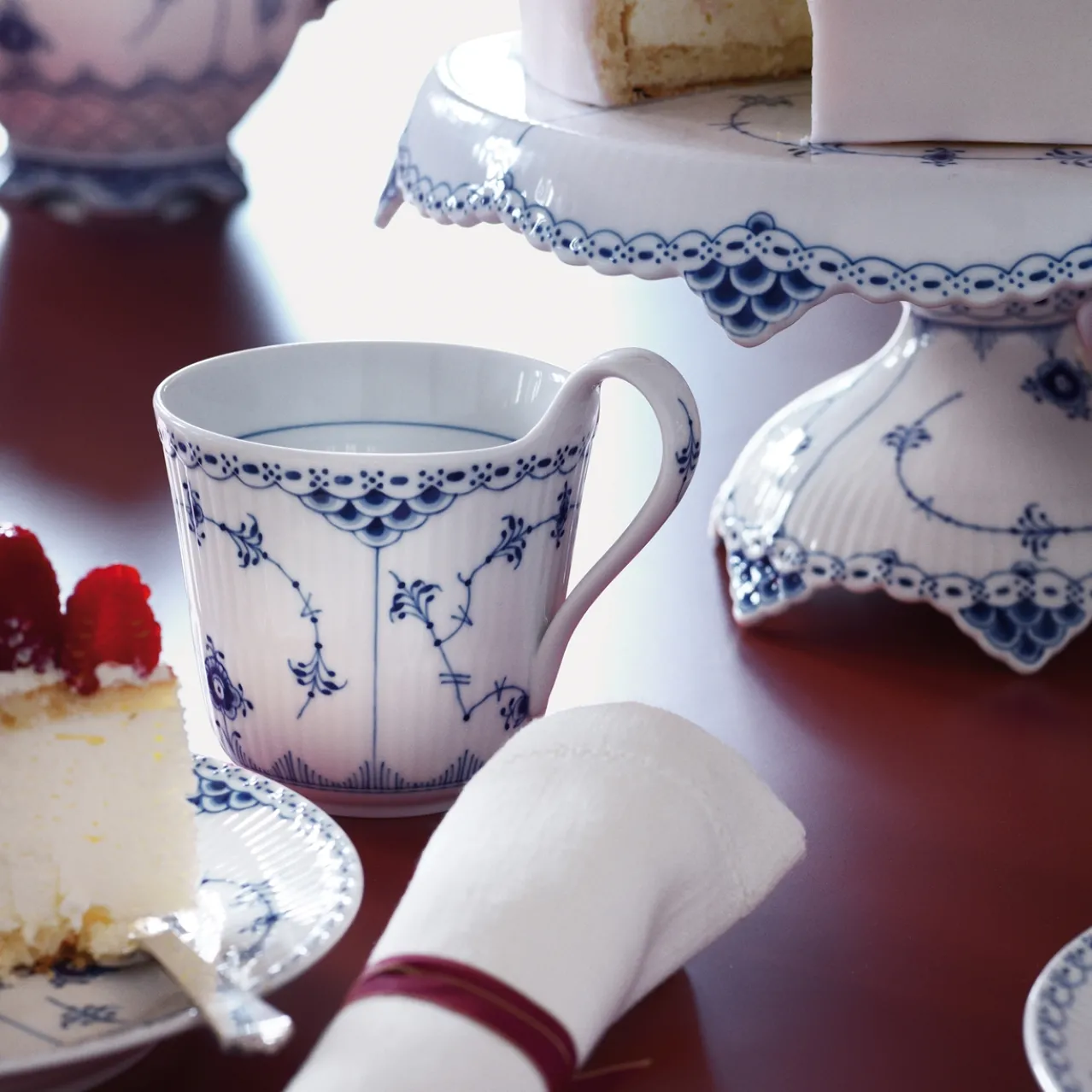 Blue Fluted Half Lace High Handle Cup, 33 cl