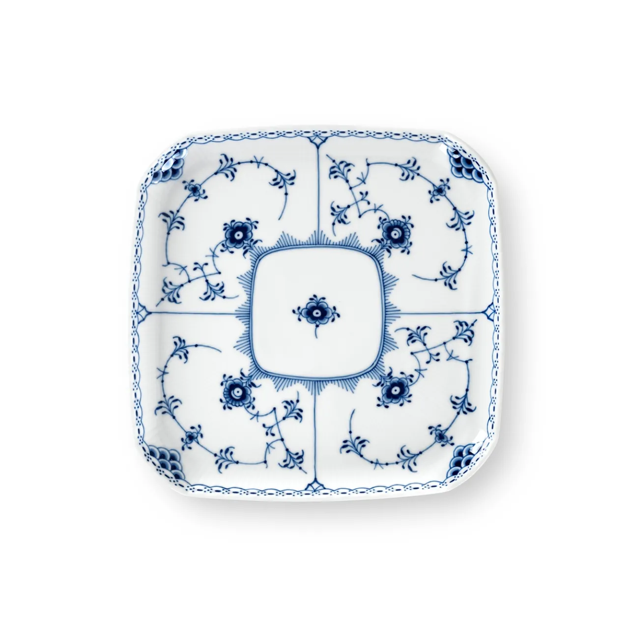 Blue Fluted Half Lace Square Plate, 21 cm