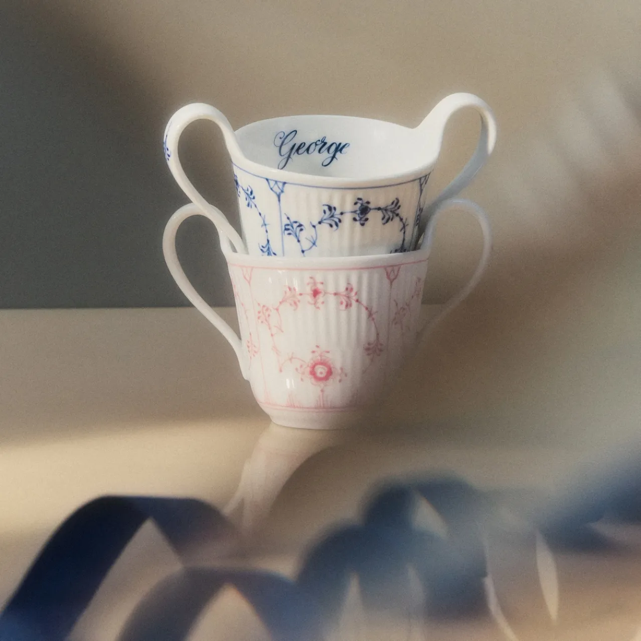 Blue Fluted Plain Baby Cup, Bespoke, 13 cl