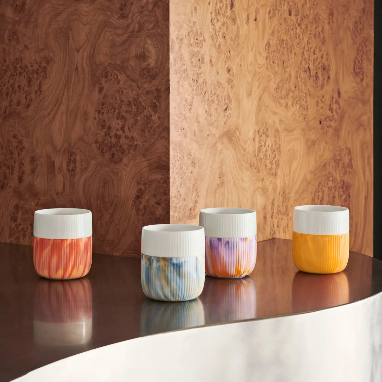 Fluted Contrast Marble Mug, Warm Ochre, 35 cl