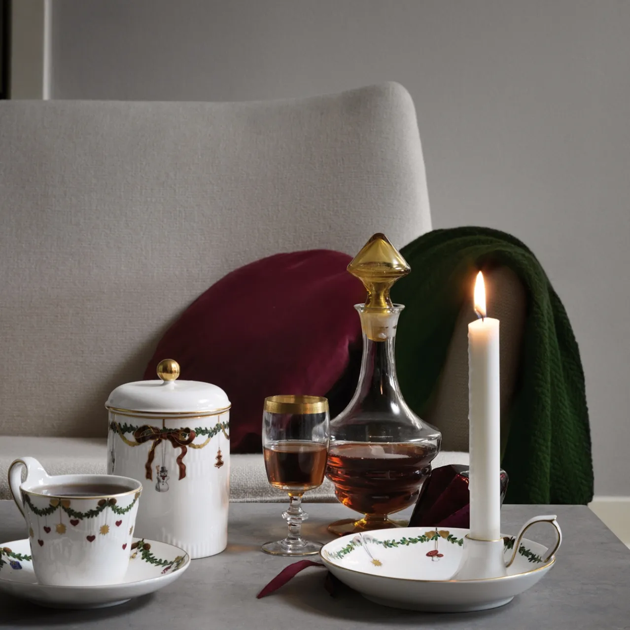 Star Fluted Christmas High Handle Cup and Saucer, 24 cl